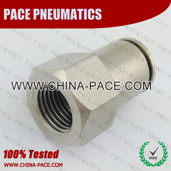 Female Straight Pneumatic Fittings, Air Fittings, one touch tube fittings, Nickel Plated Brass Push in Fittings